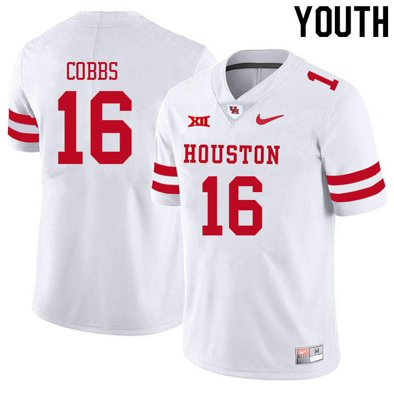 Youth #16 Joshua Cobbs Houston Cougars College Big 12 Conference Football Jerseys Sale-White - Click Image to Close